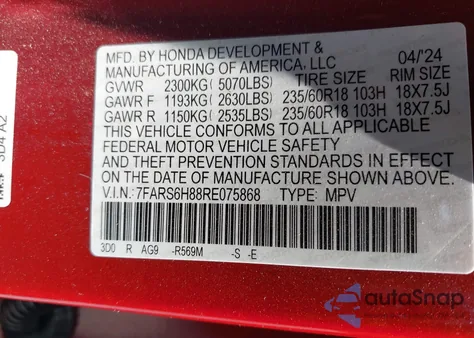 2024 Honda Cr-V Hybrid Sport-L из США, поврежденный, VIN 7FARS6H88RE075868